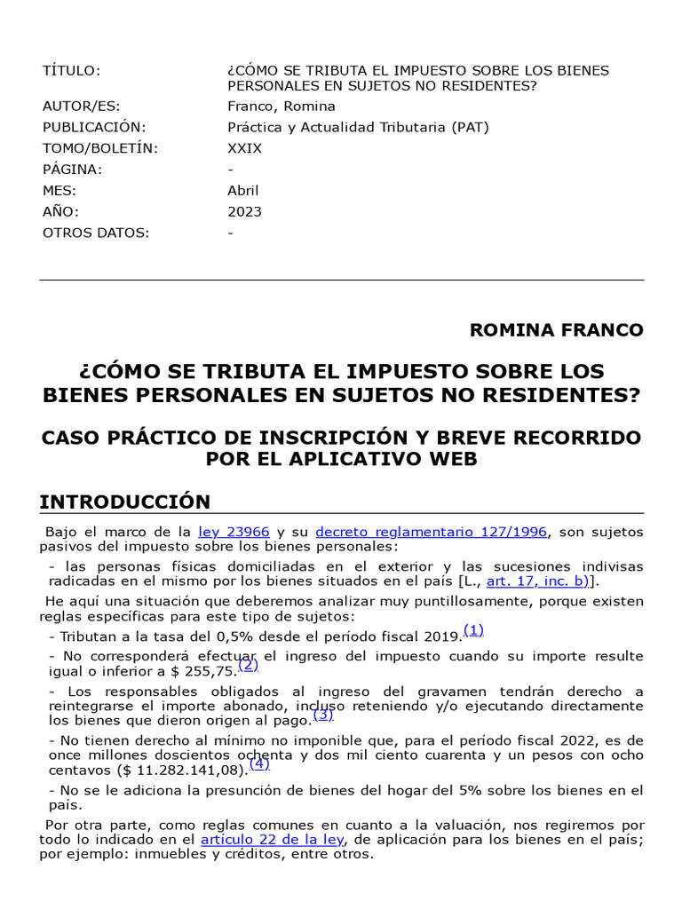 ¿Cómo Se Tributa El Impuesto Sobre Los Bienes Personales en Sujetos No ...