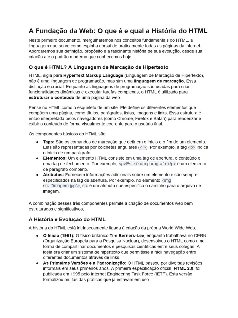 História do HTML: Evolução e Impacto | PDF | Html | Xhtml