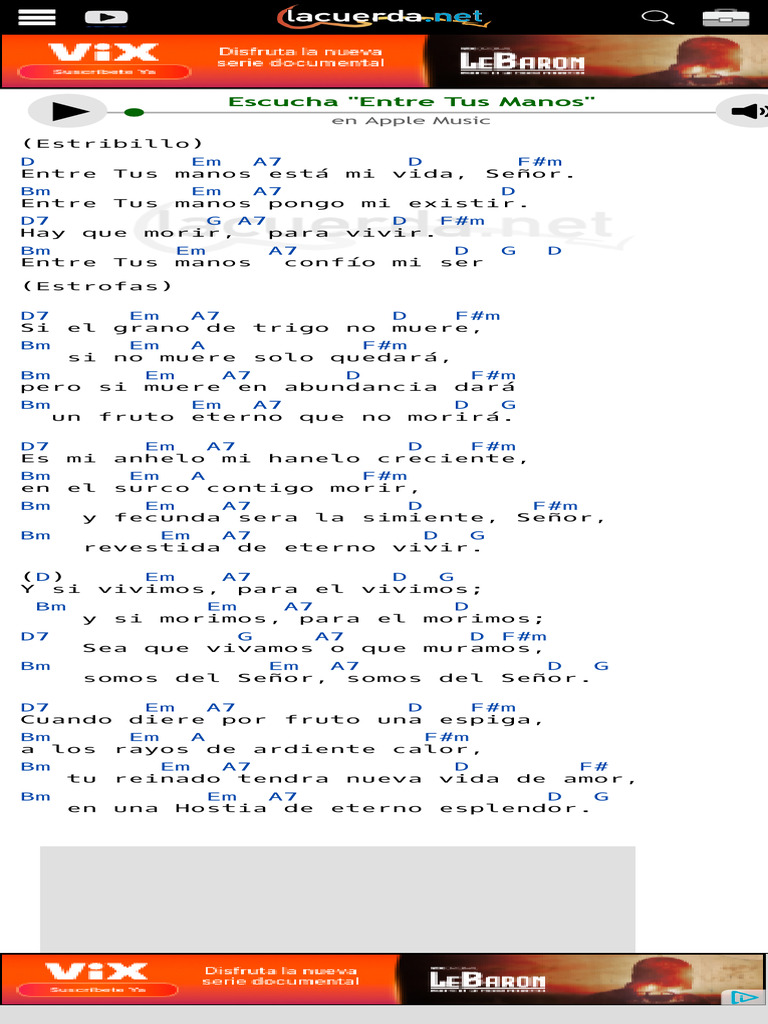 ENTRE TUS MANOS, Música Católica Acordes | PDF
