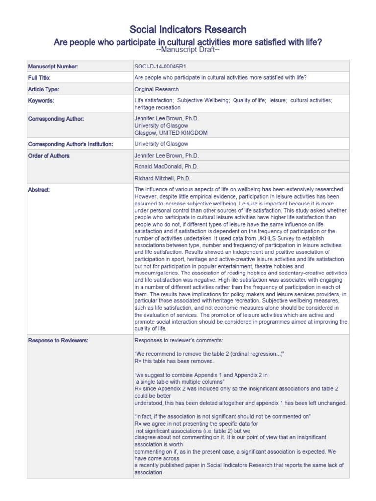 Social Indicators Research: Are People Who Participate in Cultural ...