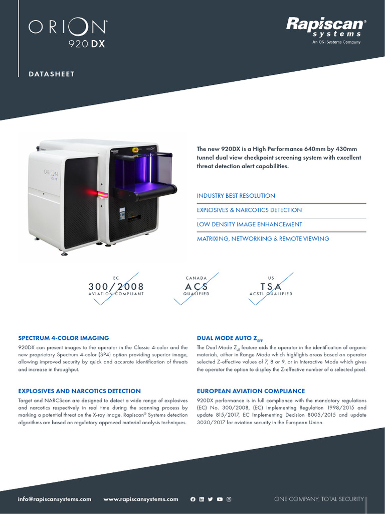 Datasheet - 920DX | PDF | Airport Security | X Ray
