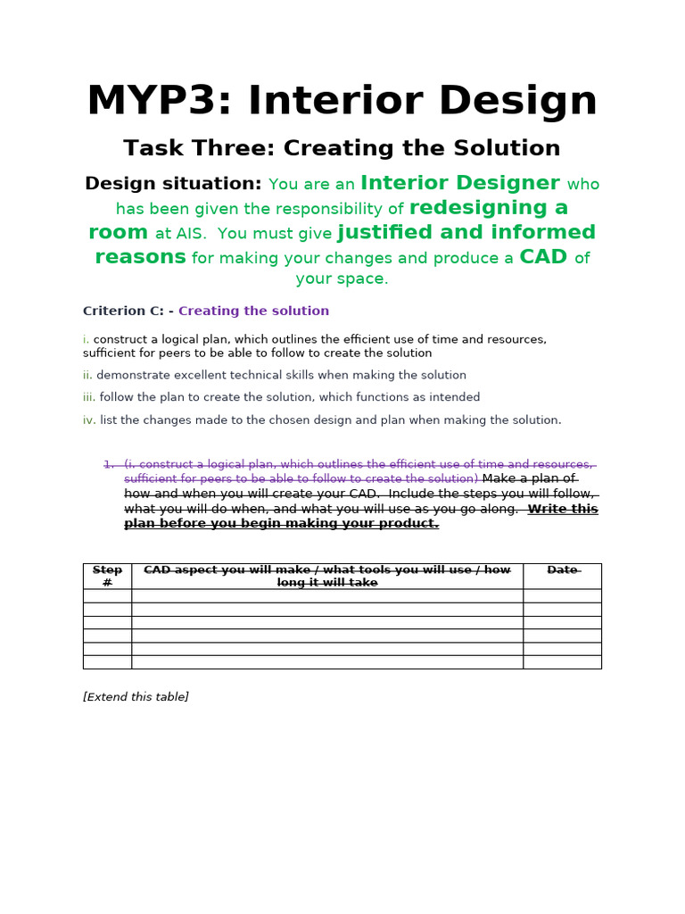 MYP3 Interior Design - Creating The Solution Muhammad | PDF