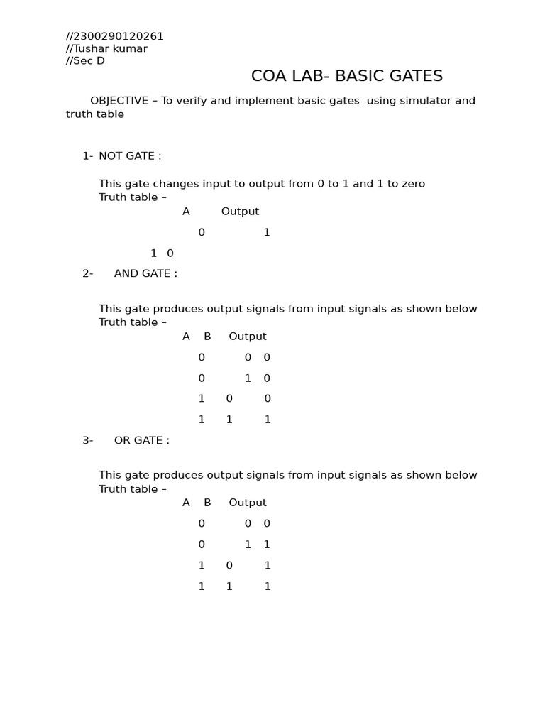 Basic Logic Gates and Truth Tables | PDF