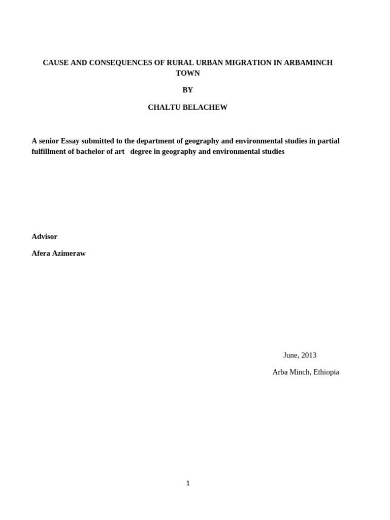 Rural-Urban Migration in Arbaminch | PDF | Human Migration | Migrant Worker