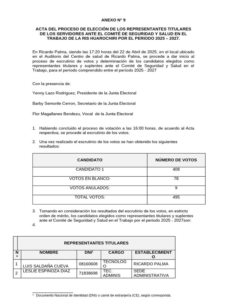 Modelo de Acta Del Proceso de Elección de Los Representantes | PDF ...