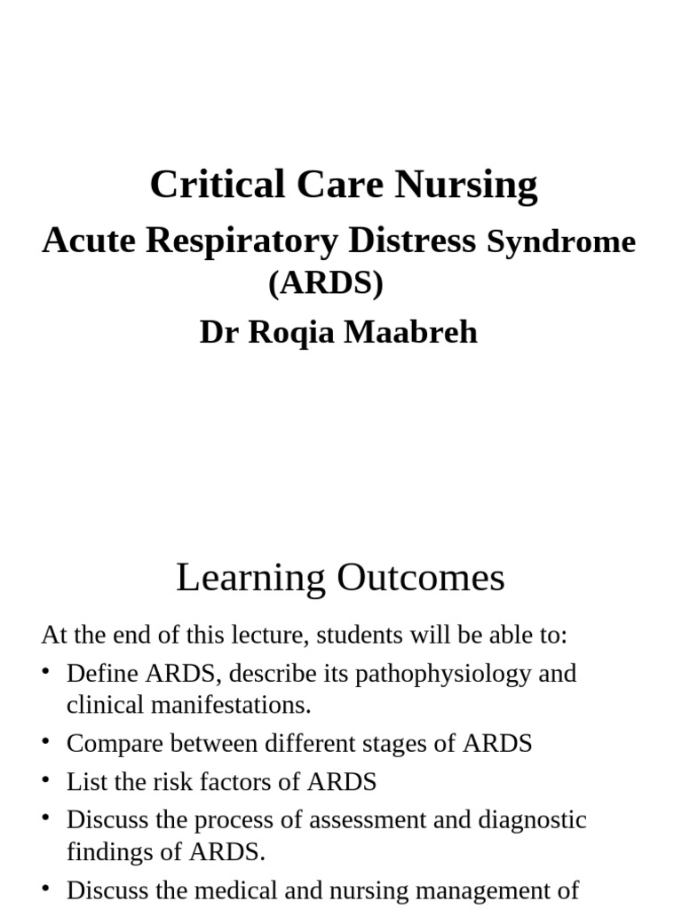 Care of Patient With Acute Respiratory Distress Syndrome | PDF | Lung ...