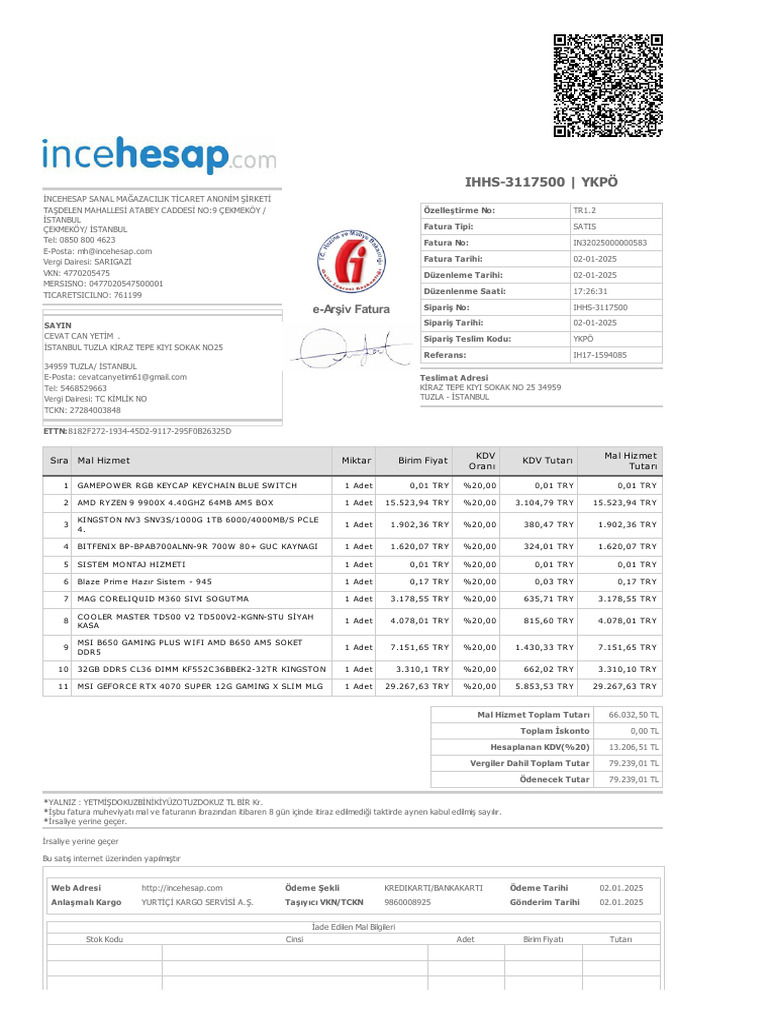 IHHS-3117500 - YKPÖ: E-Arşiv Fatura | PDF