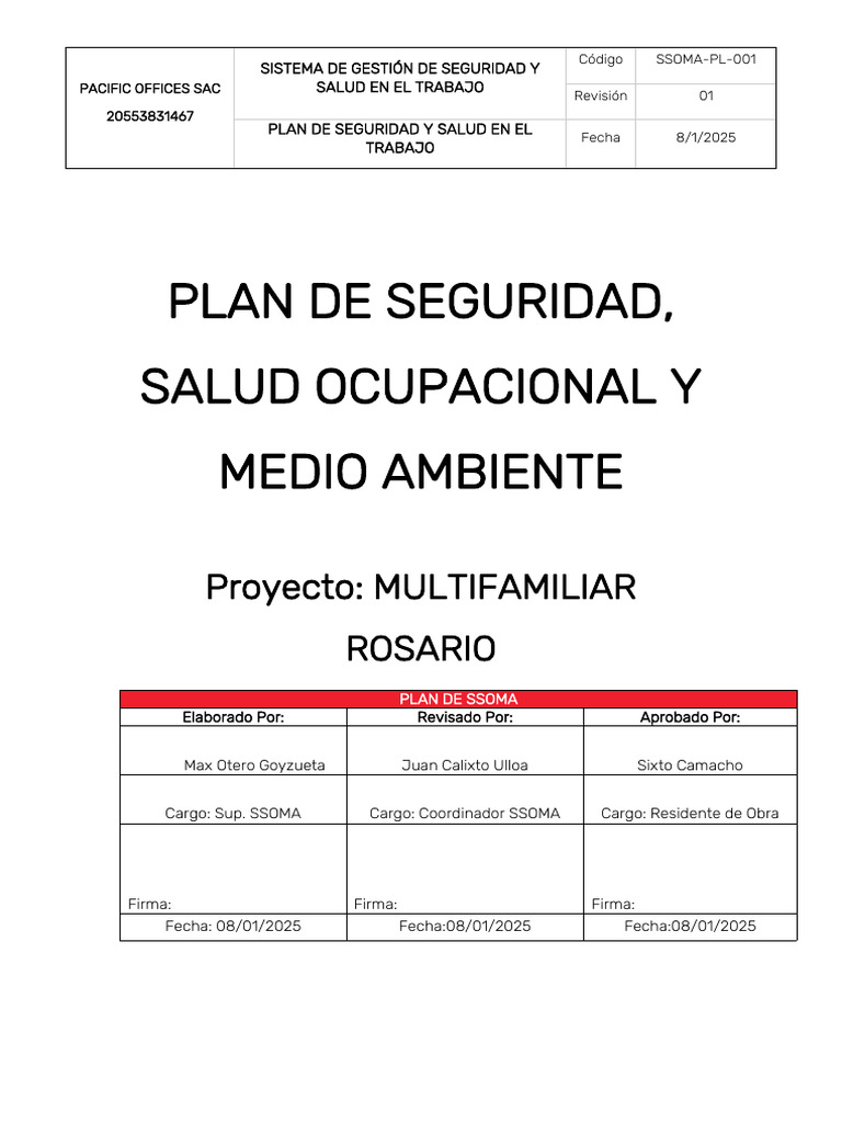 Plan de Seguridad y Salud Ocupacional | PDF | Seguridad y salud ...