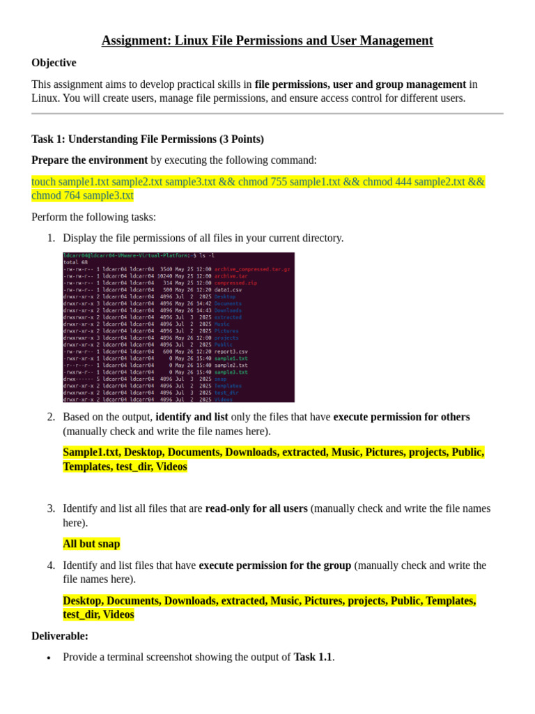 Linux File Permissions Assignment Guide | PDF | Filename | Computer File