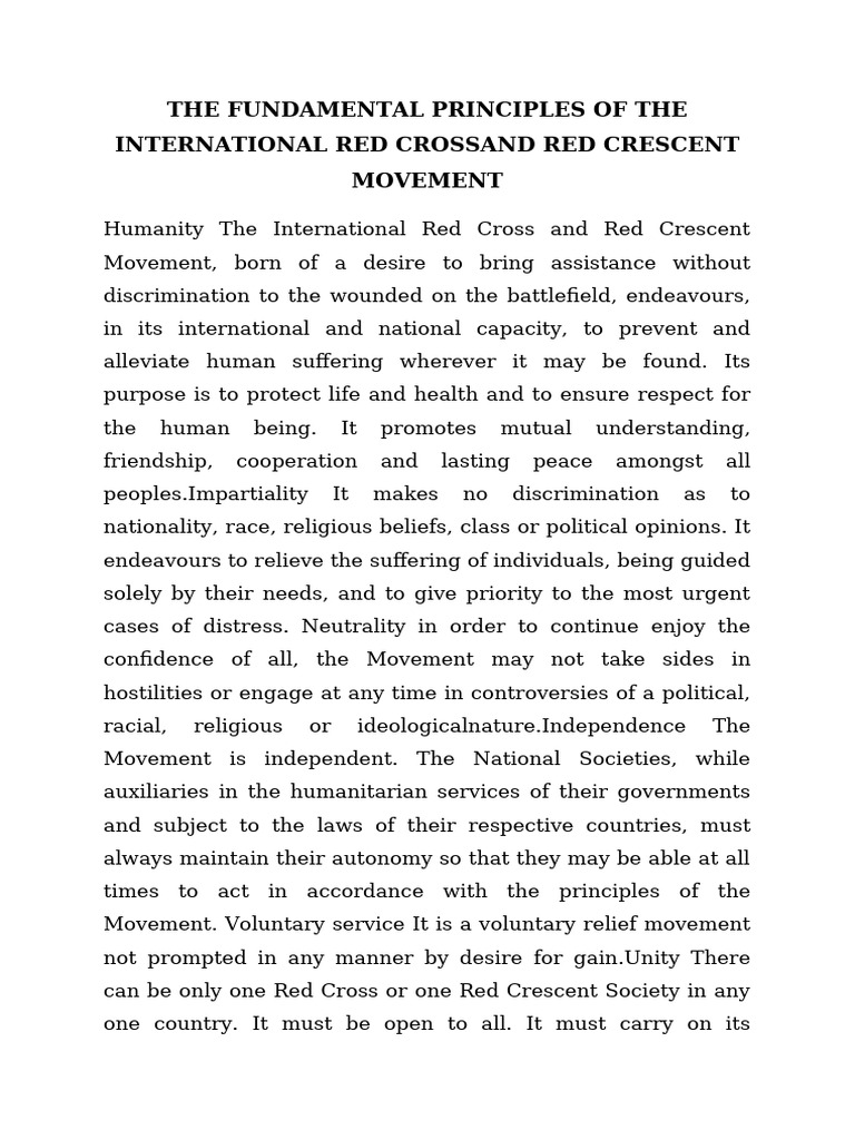 Red Cross and Red Crescent Principles | PDF | International Red Cross ...