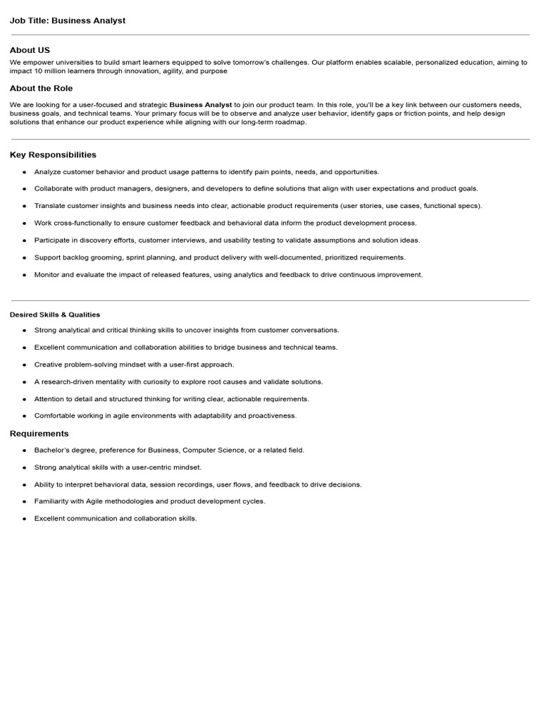 Business Analyst Role Overview | PDF | Agile Software Development | Mindset