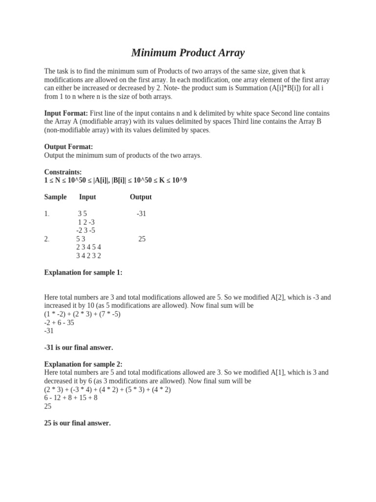 5.1 Minimum Product Array | PDF | Computer Programming | Software ...