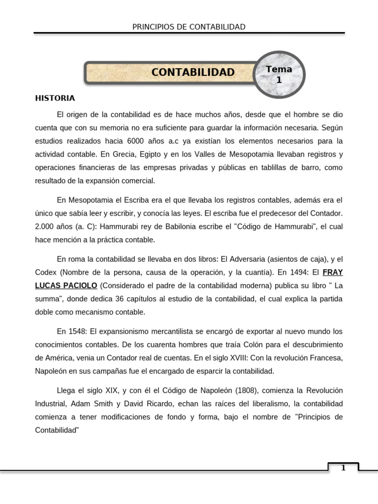 Historia y Principios de Contabilidad | PDF | Contabilidad | Estado ...