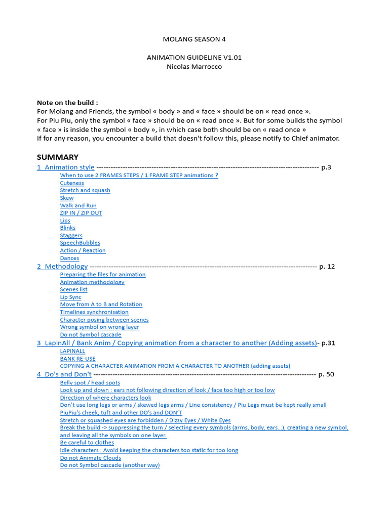 Molang Season 4 Animation Guidelines | PDF