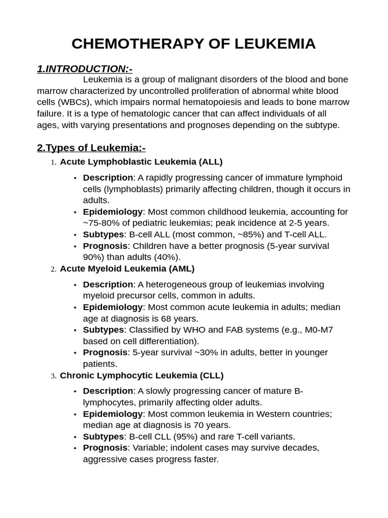Chemotherapy of Leukemia - Therapy Ii | PDF | Leukemia | Diseases And ...