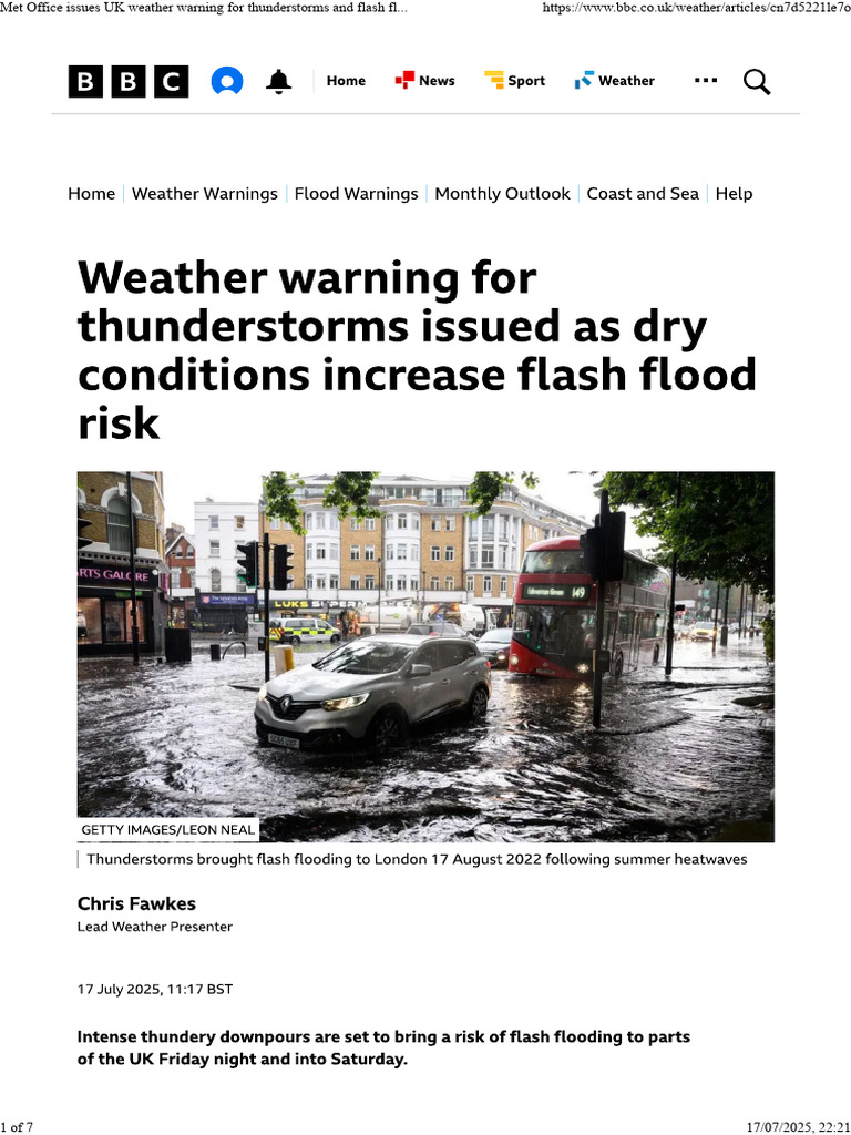 Met Office Issues UK Weather Warning For Thunderstorms and Flash Floods ...