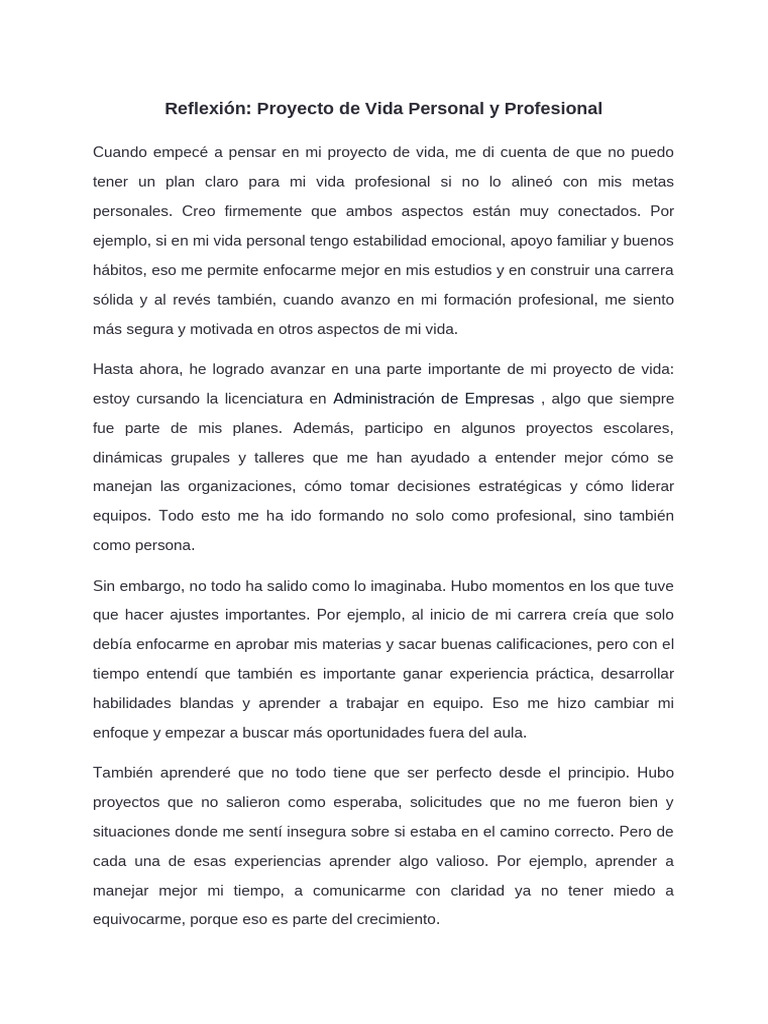 Proyecto de Vida: Crecimiento Personal y Profesional | PDF | Sicología ...