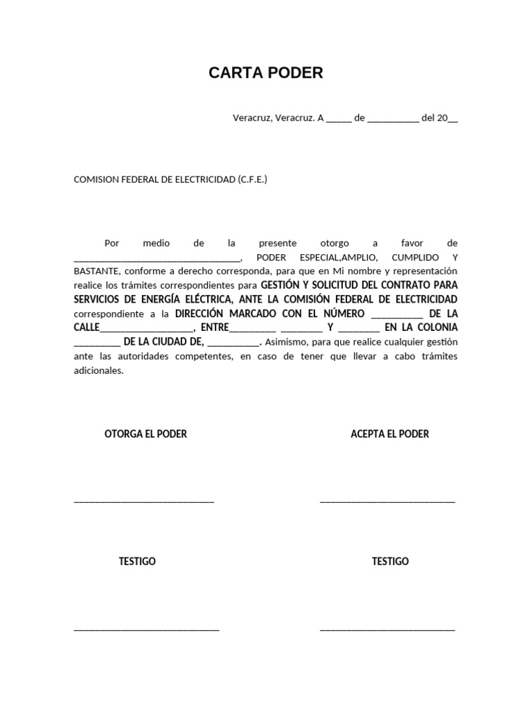 Carta Poder para CFE | PDF