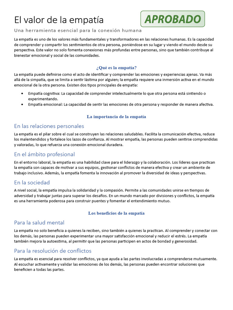 La importancia de la empatía en la vida | PDF | Empatía | Las emociones