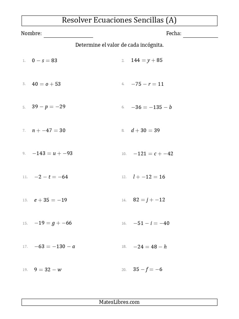 Algebra Resolver Ec Lineales Sencillas 99 001.1493305978 | PDF