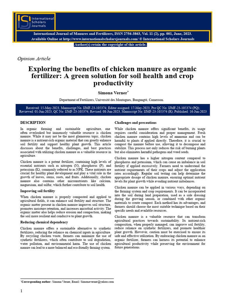 Benefits of Chicken Manure in Farming | PDF | Manure | Fertilizer