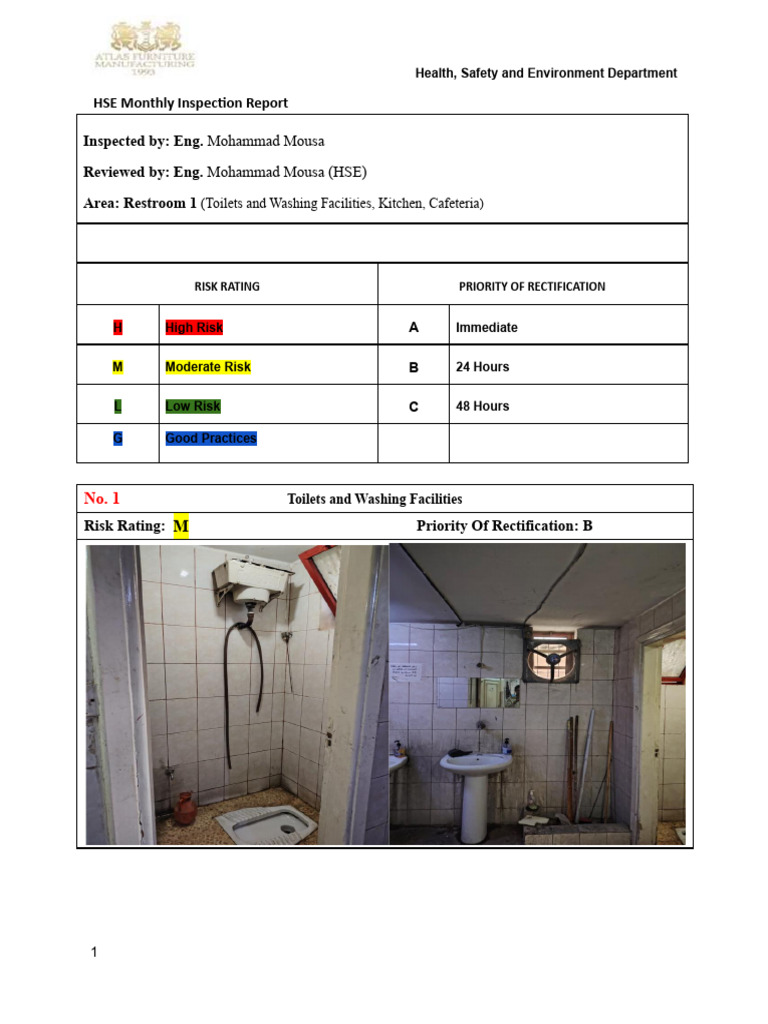HSE Monthly Inspection Report Summary | PDF | Hand Washing | Hygiene
