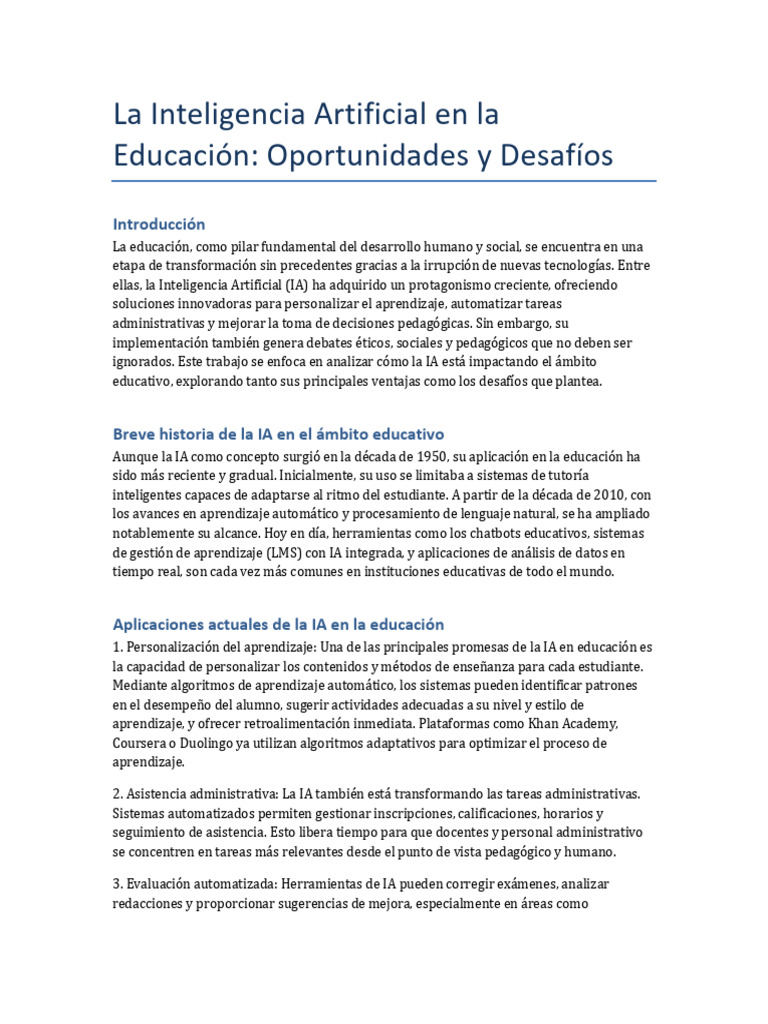 IA en La Educacion | PDF | Inteligencia artificial | Inteligencia (IA ...