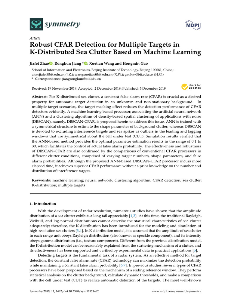 Machine Learning CFAR for Sea Clutter Detection | PDF | Cluster ...