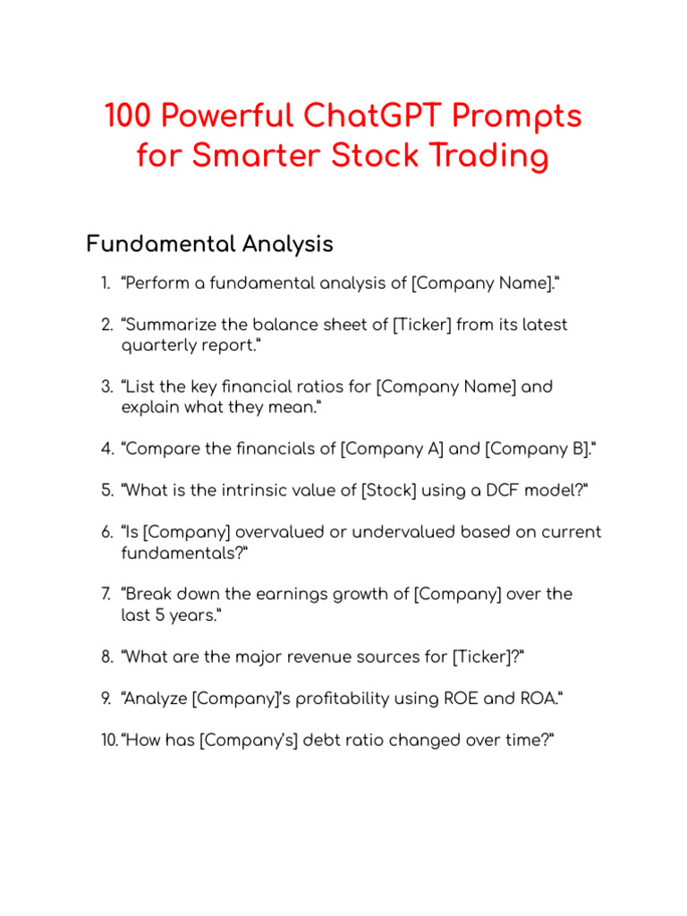 100 Powerful ChatGPT Prompts For Smarter Stock Trading 2025 22-05-11!59!24  | PDF | Stock Market | Stocks