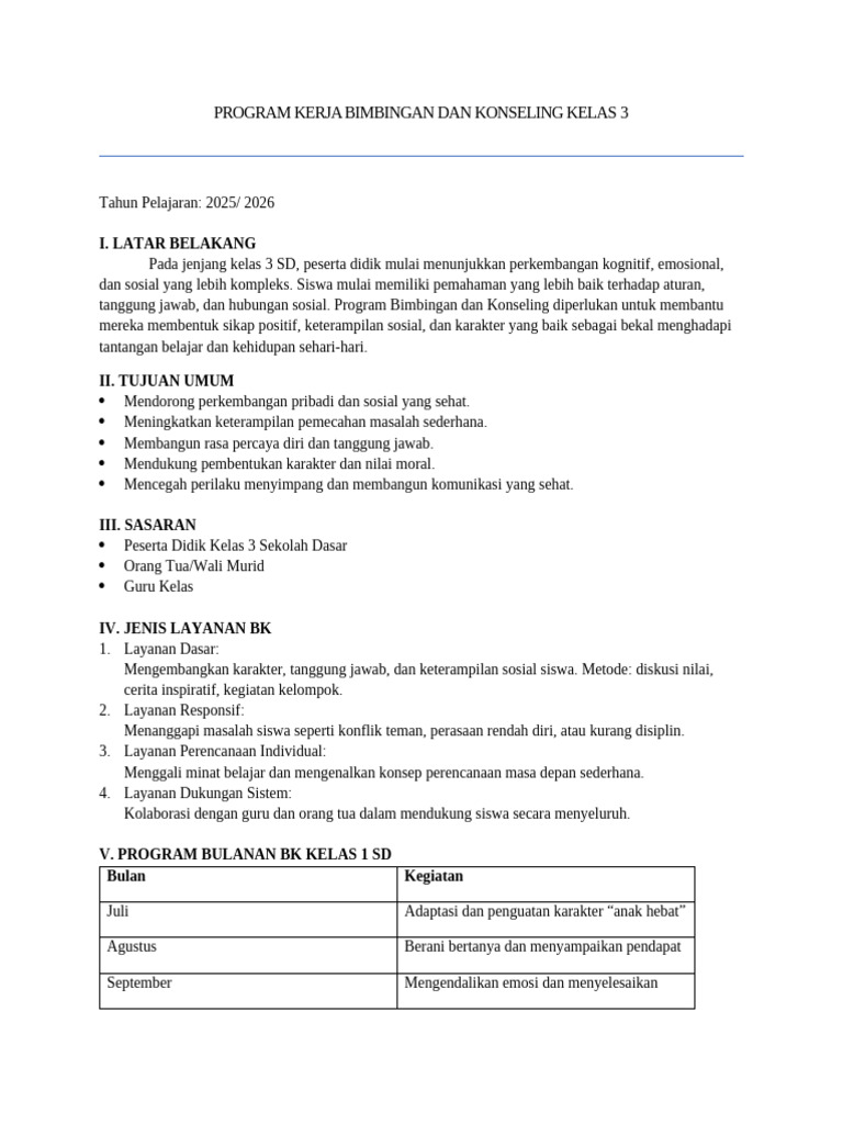 Program BK Kelas 3 SD 2025/2026 | PDF
