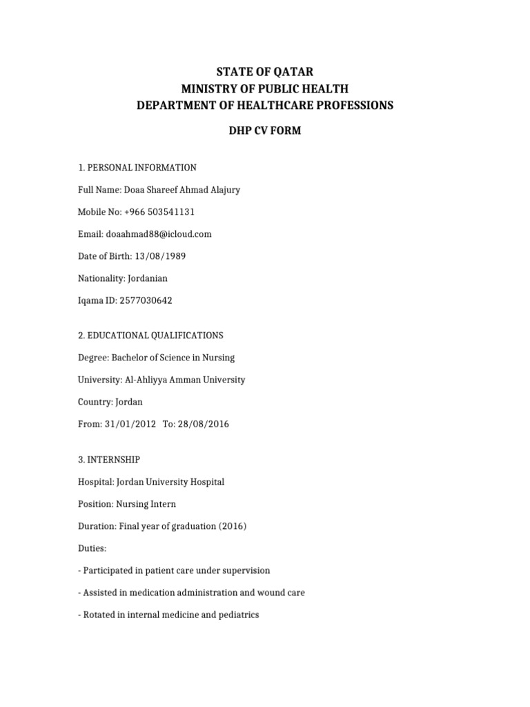 Doaa Alajury DHP CV Form | PDF