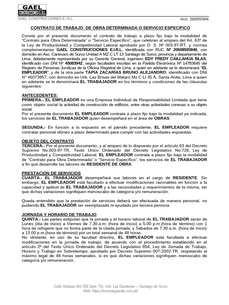 Bruno Tapia Ene 25 A Jun 25 Contrato de Trabajo | PDF | Derecho laboral ...