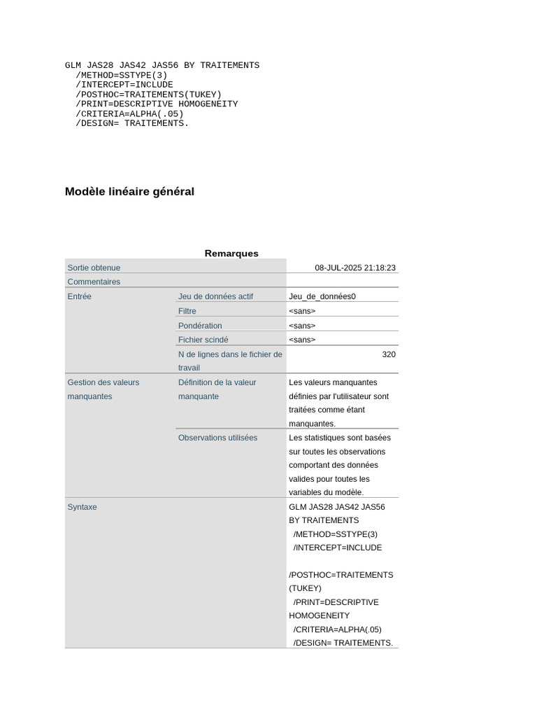 Analyse GLM des traitements JAS28, JAS42, JAS56 | PDF | Théorie de l ...