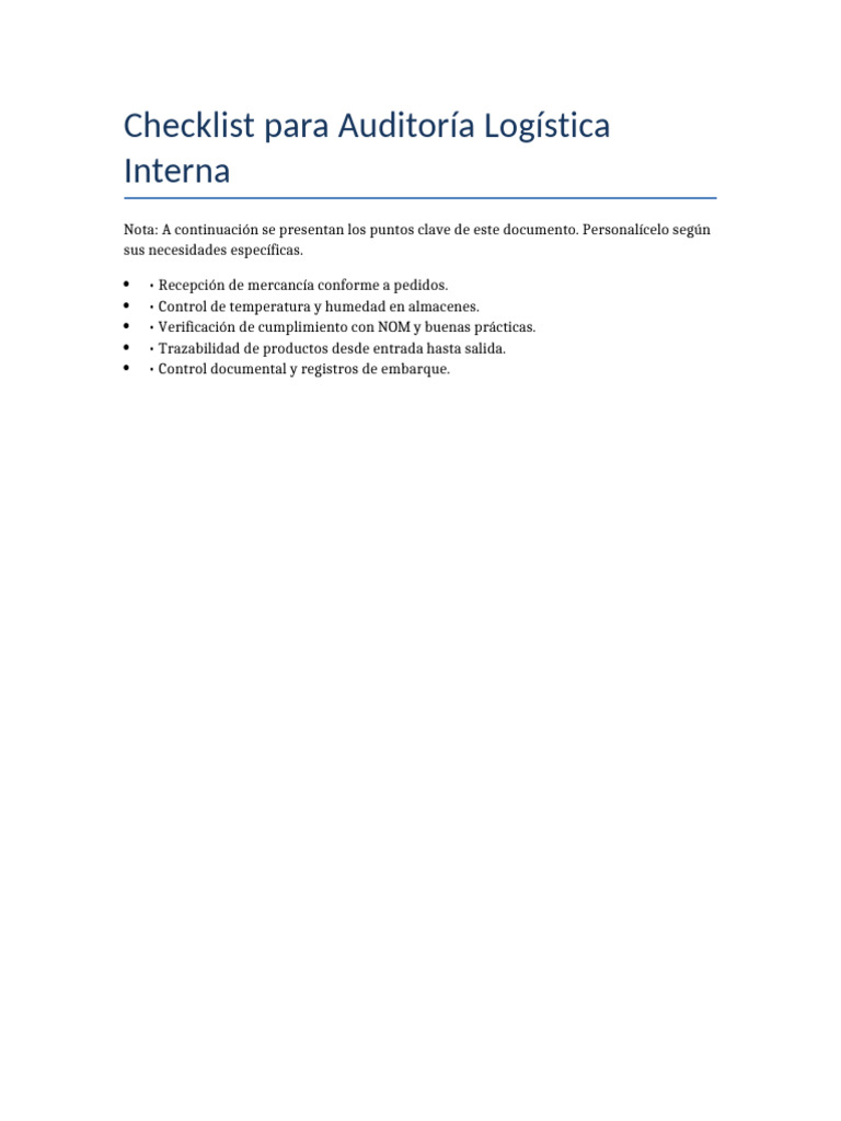 Checklist de Auditoría Logística Interna | PDF