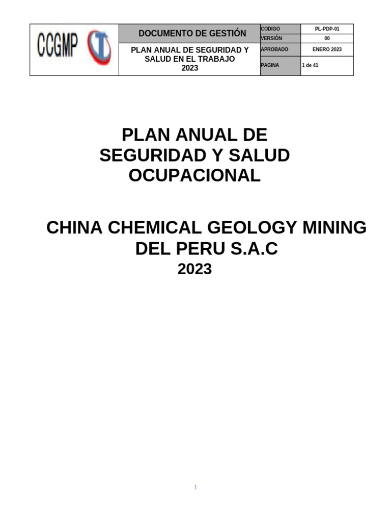 Plan Anual de Seguridad y Salud 2023 | PDF | Seguridad y salud ...