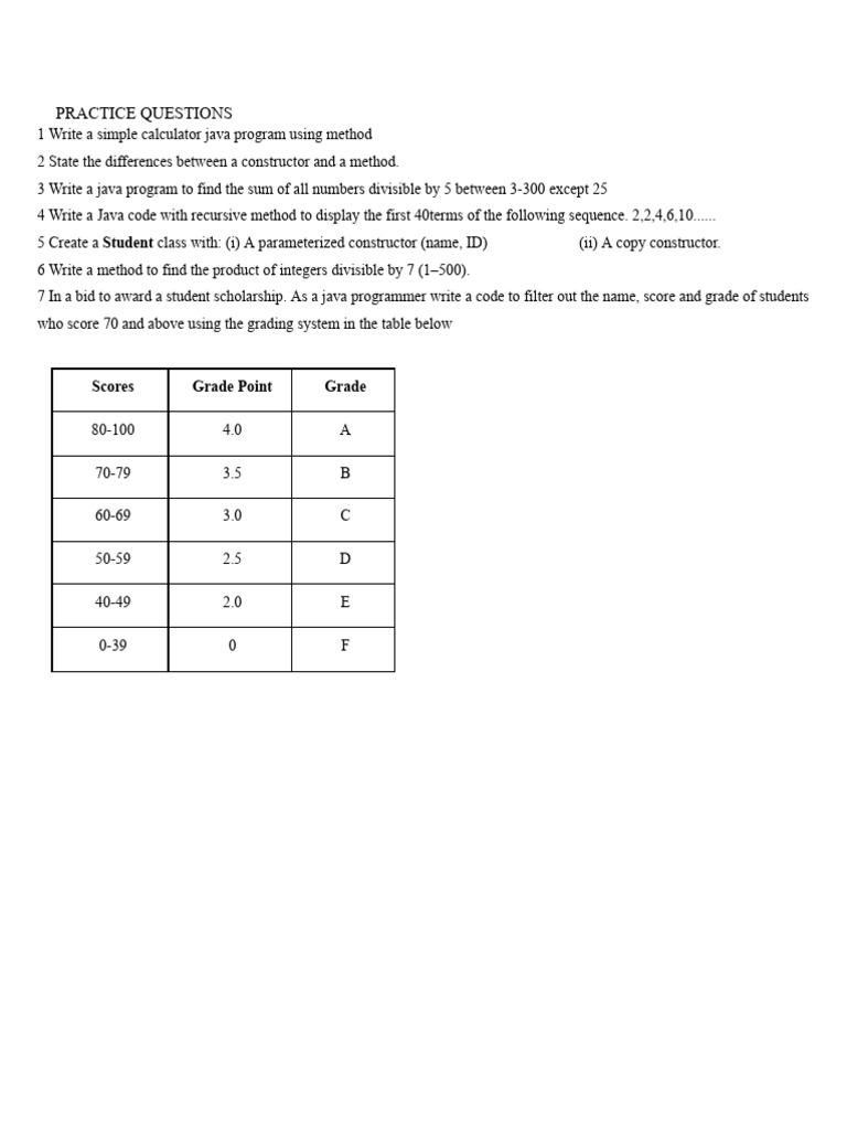 Java Programming Practice Questions | PDF