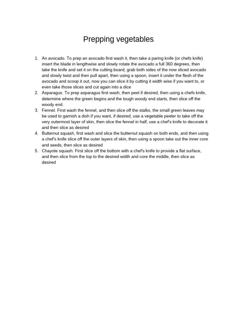 How to Prep Various Vegetables | PDF