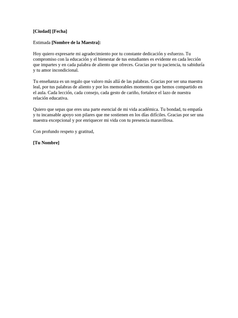 Carta de Agradecimiento a la Maestra | PDF