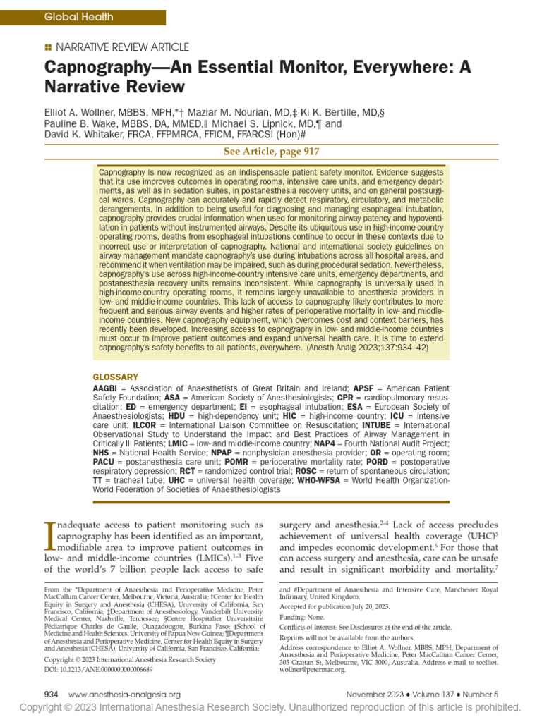 Capnography An Essential Monitor, Everywhere A.5 | PDF | Anesthesia ...