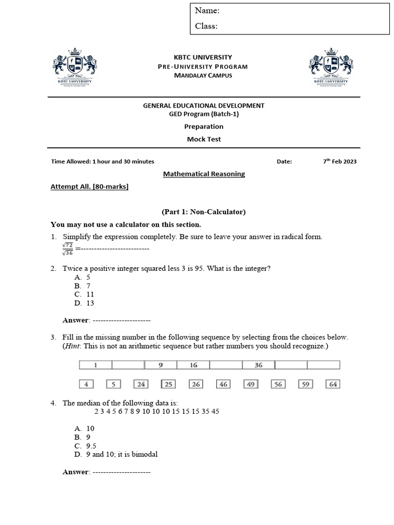 Mathematical Reasoning For GED | PDF | Area | Mathematics
