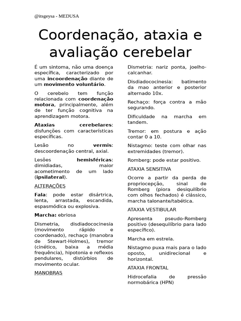 Ataxia: Tipos e Avaliação Clínica | PDF