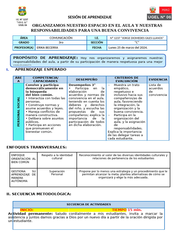 Organización del Aula para Convivencia | PDF | Salón de clases ...