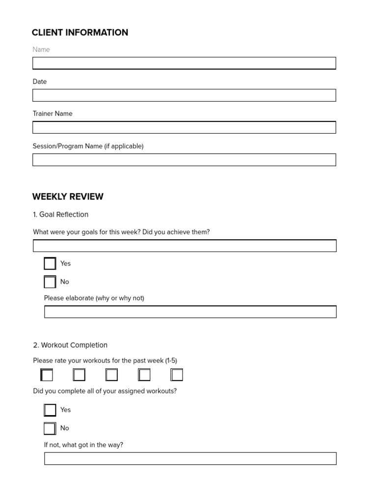 Weekly Fitness Check-In Template | PDF