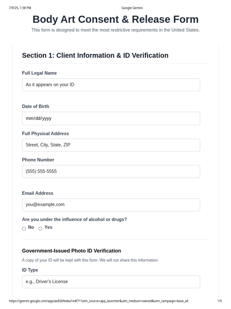 Body Art Consent Form | PDF | Health Care | Medicine