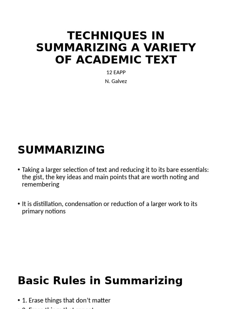 Techniques for Summarizing Academic Texts | PDF