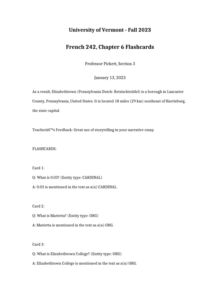 French 242 Chapter 6 Flashcards | PDF
