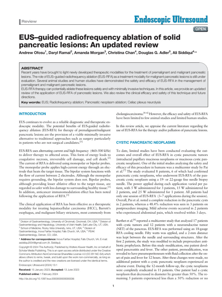 EUS-RFA for Pancreatic Lesions Review | PDF | Pancreatic Cancer | Cancer