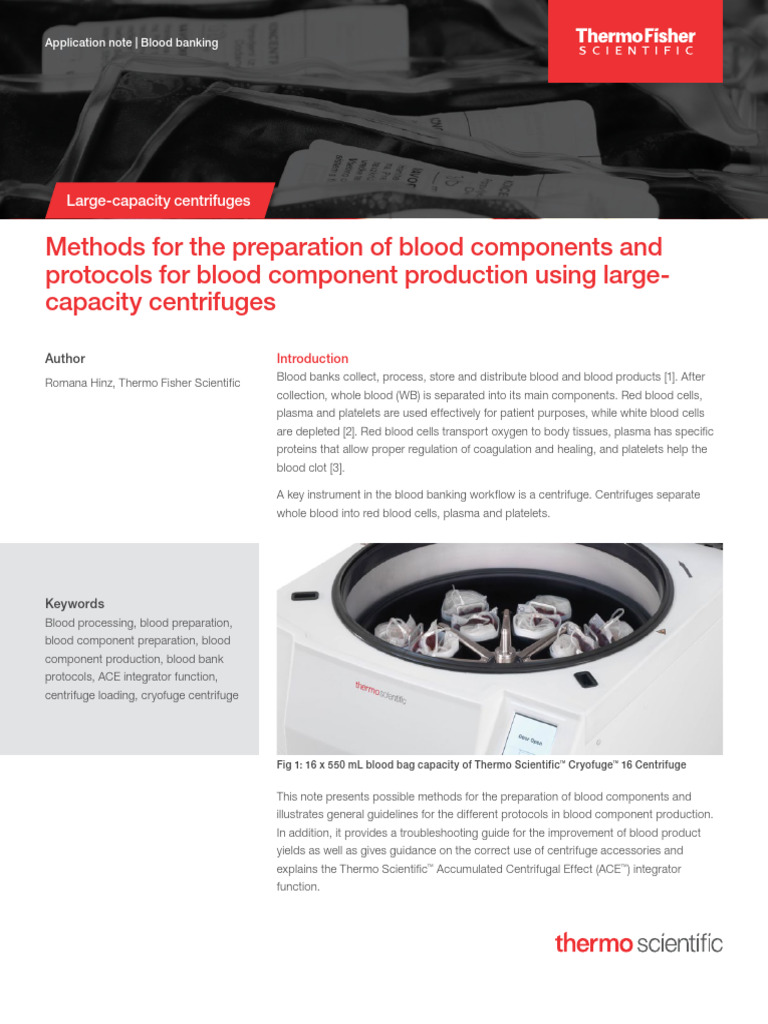 Blood Component Separation Methods | PDF | Blood Cell | Centrifuge