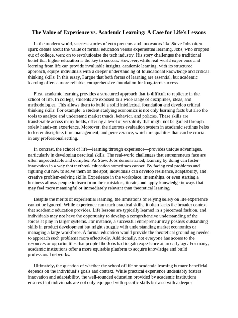 Experience vs. Academic Learning Value | PDF | Learning | Knowledge