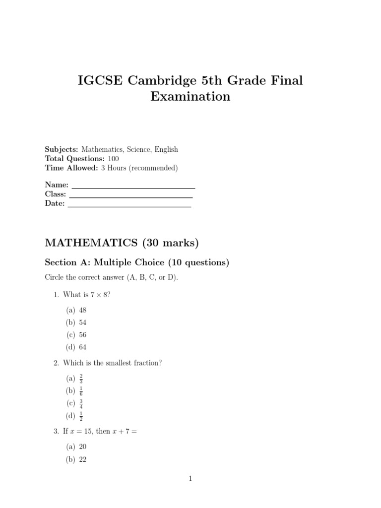 IGCSE Grade 5 Final Exam Overview | PDF | Water